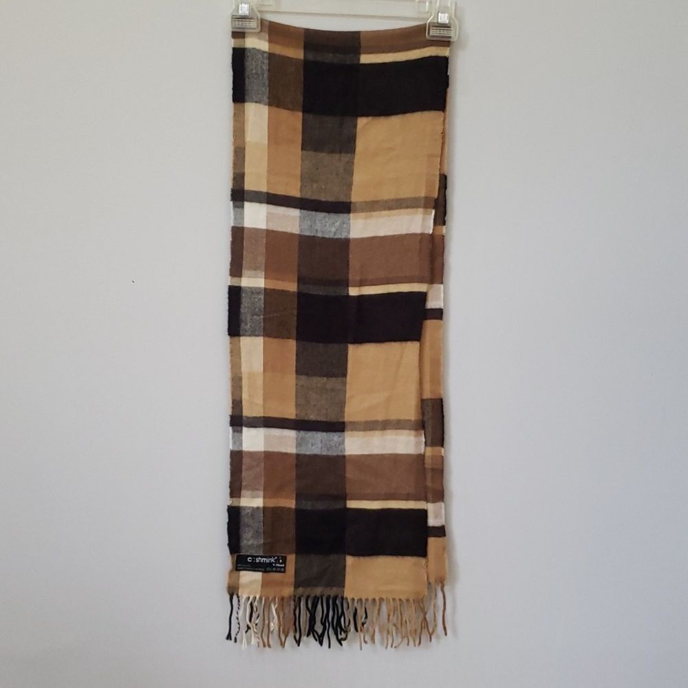 V. Fraas Cashmink Soft Plaid Scarf Made in Germany Fringed Outdoor Classic